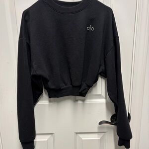 ALO Yoga Black Cropped Crewneck Sweatshirt